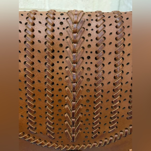 PATRICIA NASH BROWN BRAIDED FLAP W TASSEL CROSSBODY BAG GUC - Picture 4 of 12